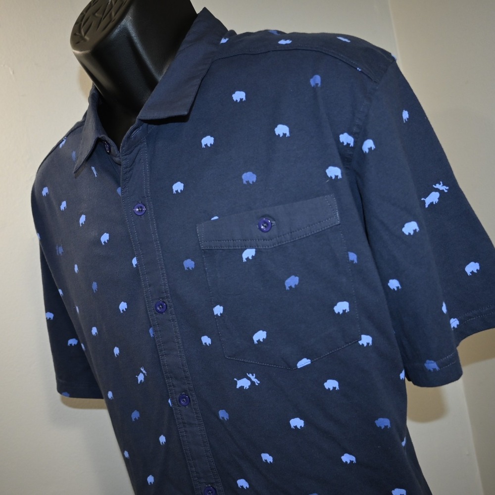 Mountain Khakis Organic Cotton Button Up Blue Short Sleeve Classic Fit Mens XL